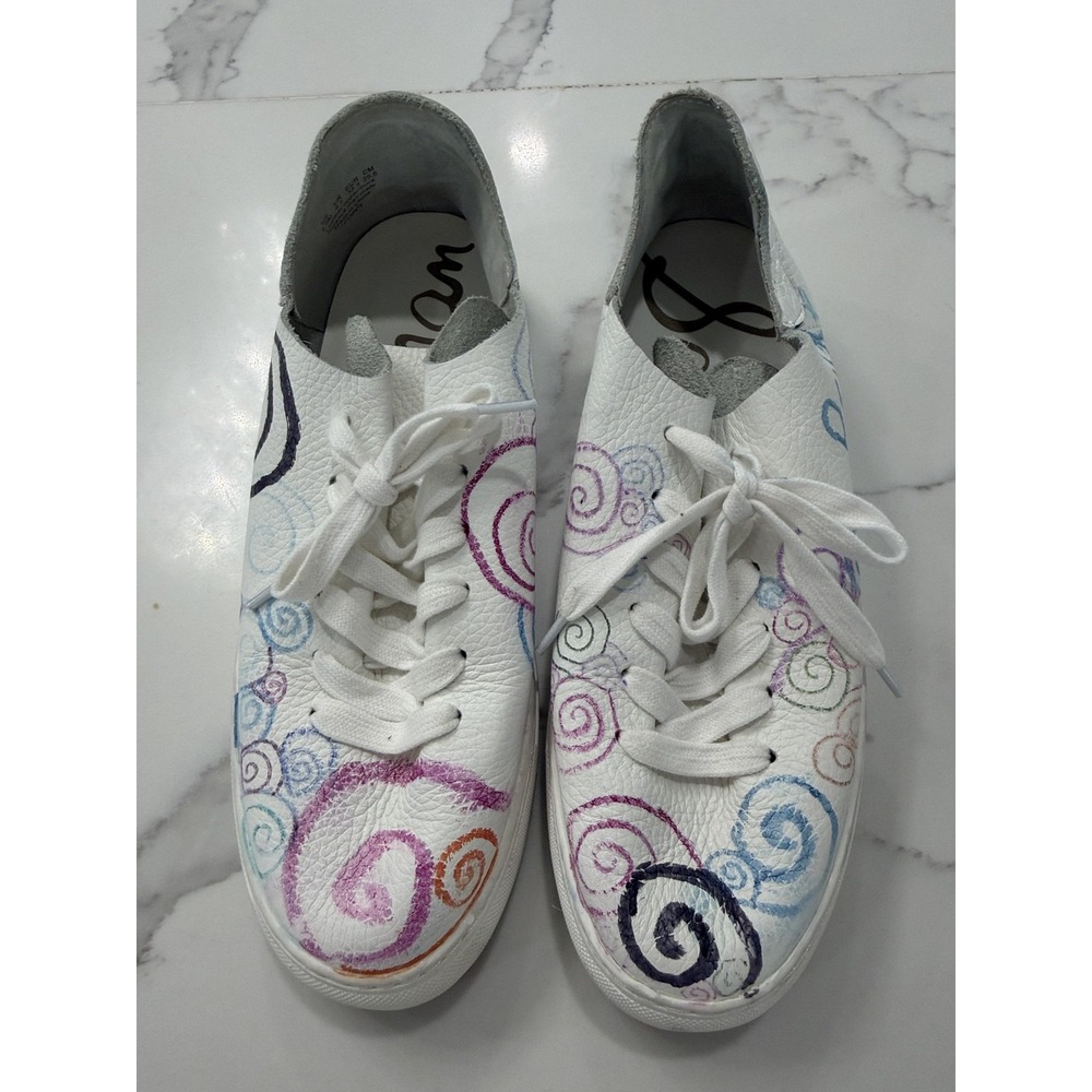 Sam Edelman Shoes Womens Size 8.5 White Pride Rainbow Custom Leather Sneakers
